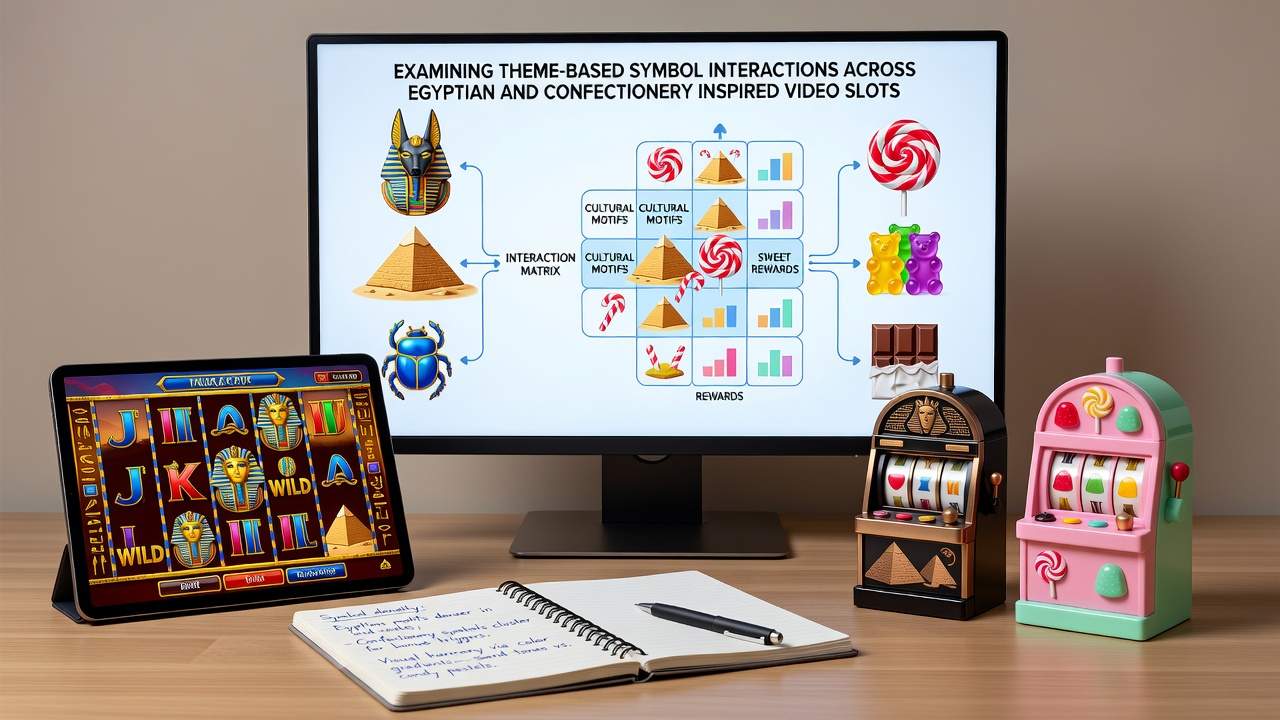 Close-up view of cascading candy symbols next to expanding Egyptian wild symbols demonstrating distinct interaction styles