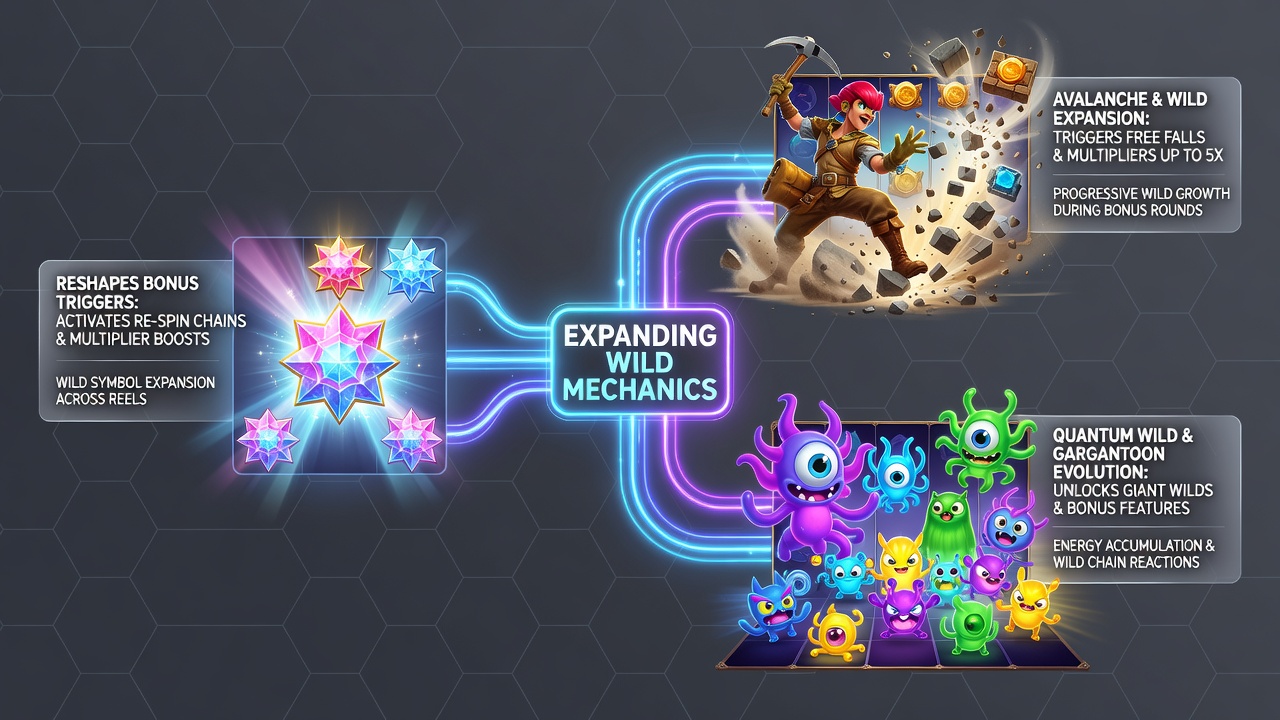 Reactoonz grid showing quantum wild expansion during bonus charge phase